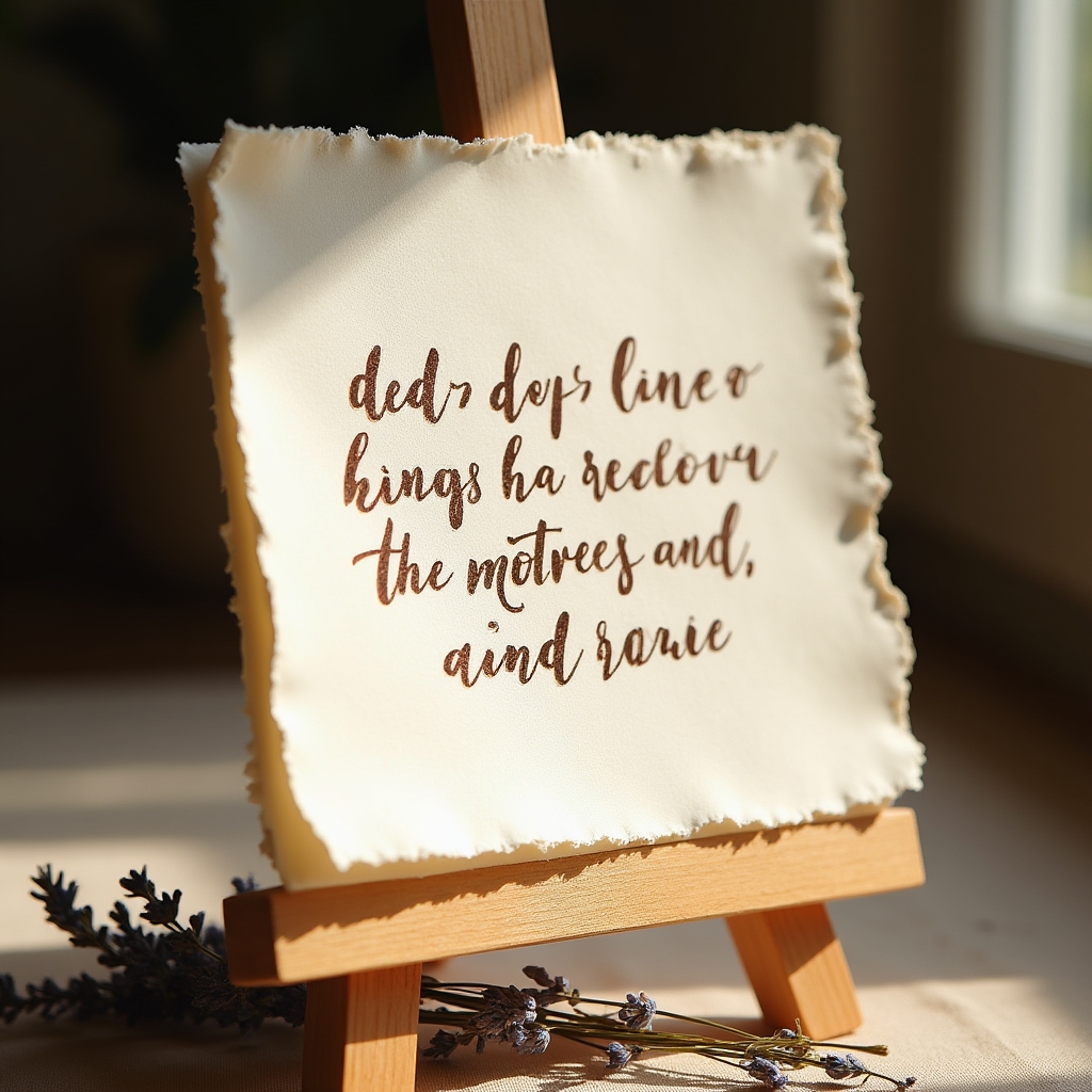 Targa in carta fatta a mano con testo calligrafico, pensata come regalo per un'occasione speciale